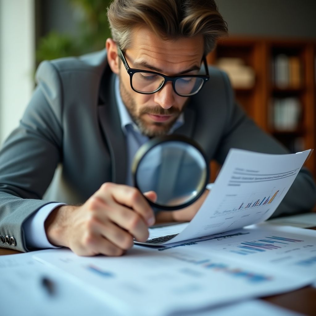 Consultor analizando documentos financieros